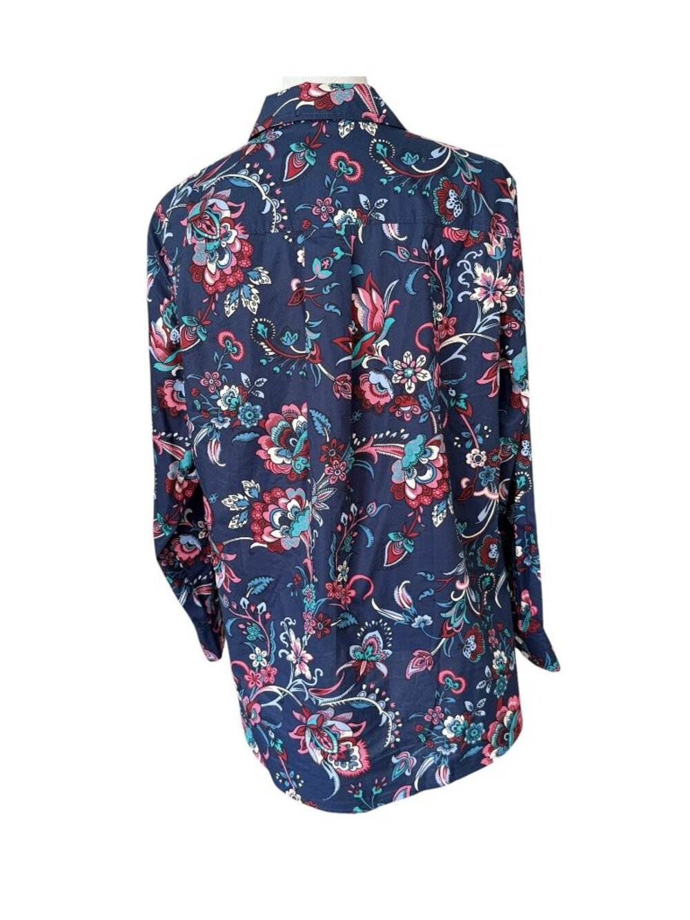 Talbots Modern Classic Shirt Beautiful Floral Size 1X Button Down Navy Blue Pink - Picture 2 of 5